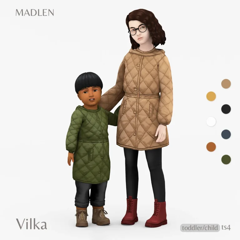 Vista previa de Vilka coat puffer coat with a hood an long, ropa de madlensims para Los Sims 4.