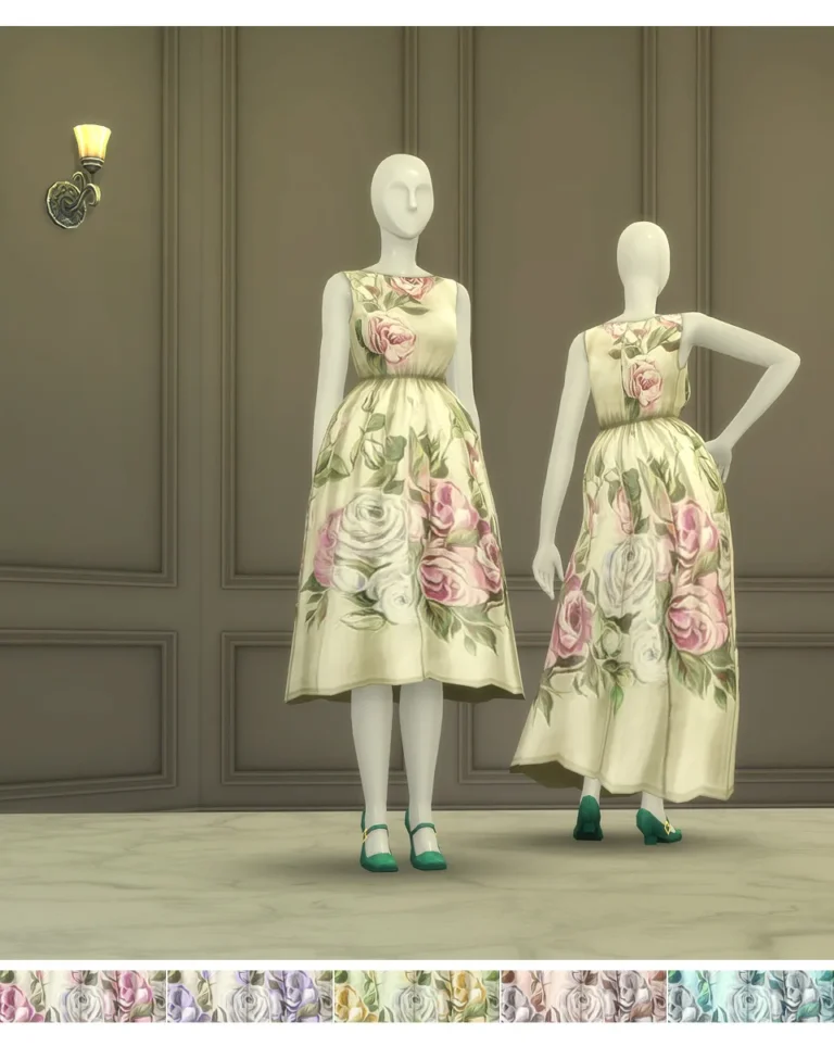 Vista previa de Vintage Flower vestido (5 color), ropa de rustys-cc para Los Sims 4.