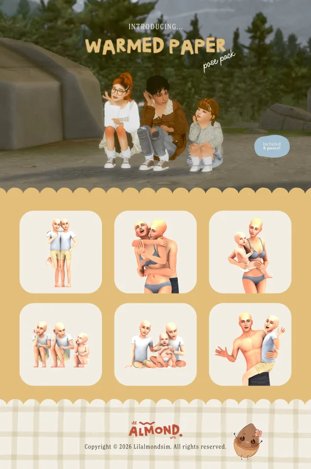 Vista previa de Warmed Paper ꒰𝑝𝑜𝑠𝑒 𝑝𝑎𝑐𝑘꒱, poses de lilalmondsim para Los Sims 4.