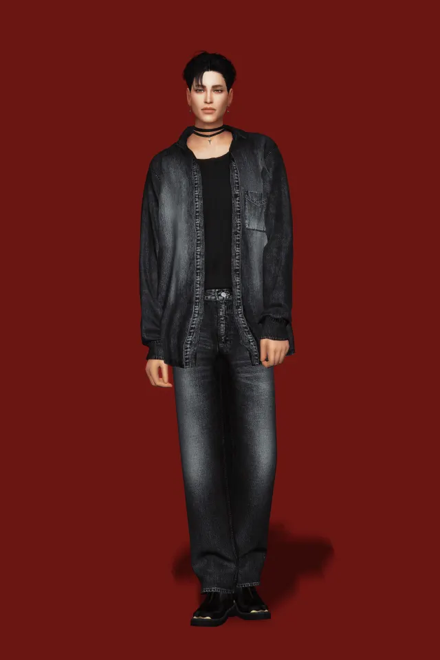 Vista previa de Washed Denim Shirt, ropa de gorillax3-cc para Los Sims 4.