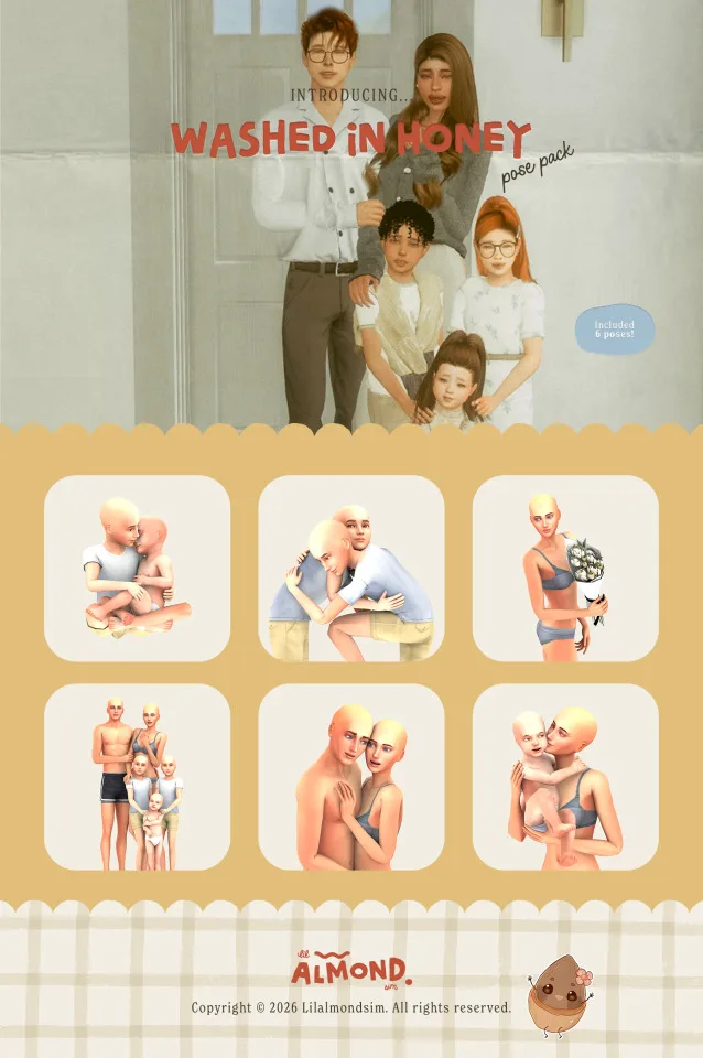Vista previa de Washed in Honey ꒰𝑝𝑜𝑠𝑒 𝑝𝑎𝑐𝑘꒱, poses de lilalmondsim para Los Sims 4.