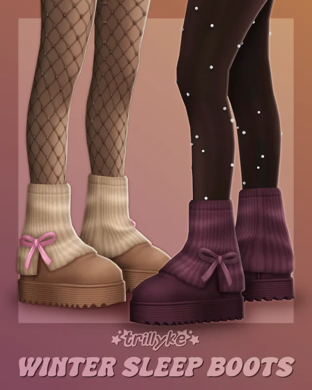 Vista previa de Winter Sleep Boots, zapatos de trillyke para Los Sims 4.