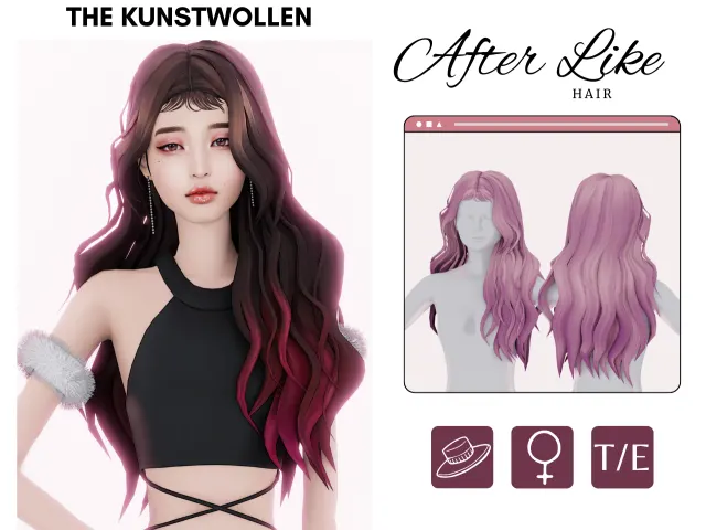 Wonyoung: cabello femenino Maxis Match de The Kunstwollen para Los Sims 4.