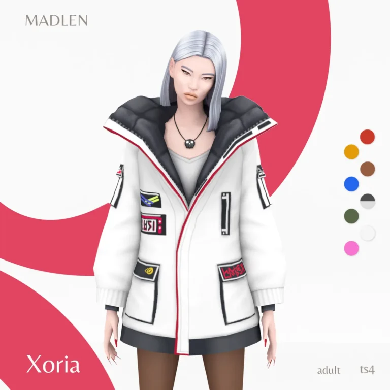 Vista previa de Xoria jacket statement oversized winter jacket, ropa de madlensims para Los Sims 4.