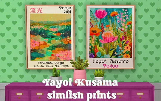 Vista previa de Yayoi Kusama simlish prints, contenido personalizado de lina-cherie para Los Sims 4.