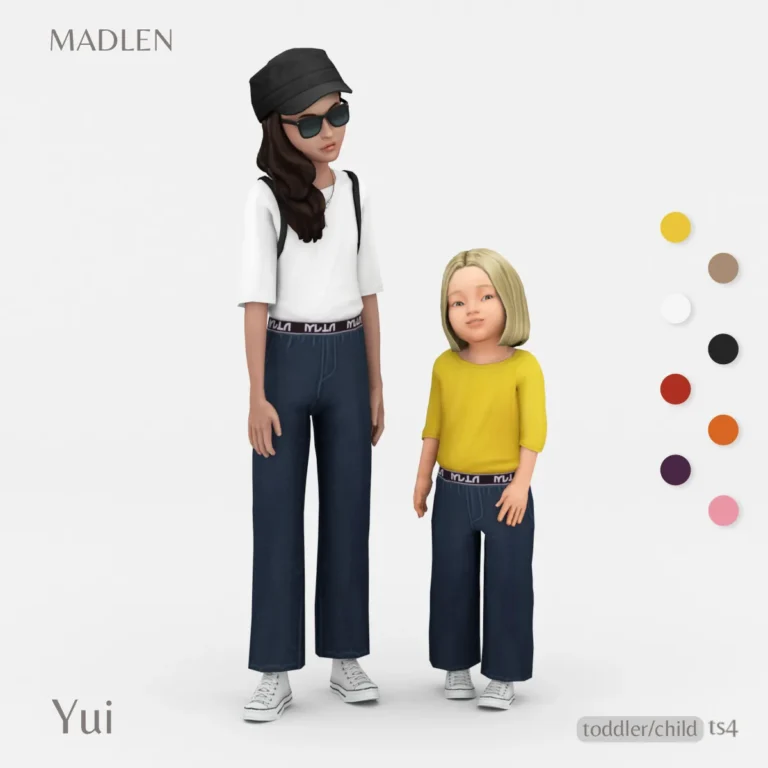 Vista previa de Yui conjunto wide jeans tucked in oversized, ropa de madlensims para Los Sims 4.