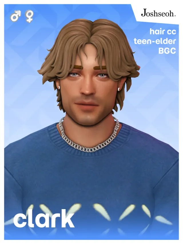 Vista previa de Cabello Clark, cabello de joshseoh para Los Sims 4.