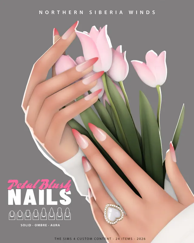 Vista previa de Colección PETAL BLUSH NAILS, maquillaje de northernsiberiawinds para Los Sims 4.
