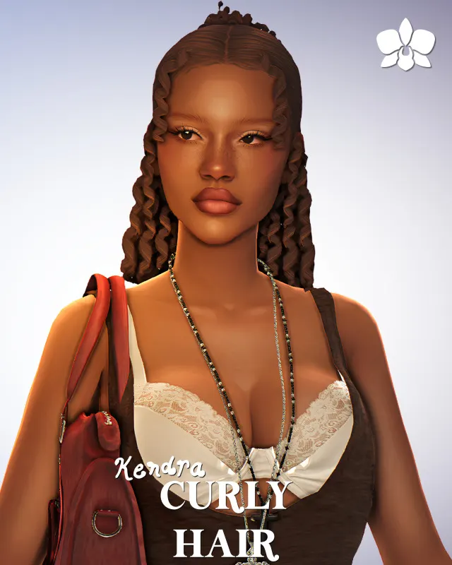 Vista previa de Kendra curly cabello early access juego base, cabello de orchiona para Los Sims 4.