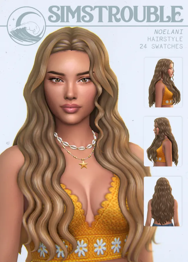 Vista previa de Noelani Hairstyle by simstrouble, cabello de simstrouble para Los Sims 4.