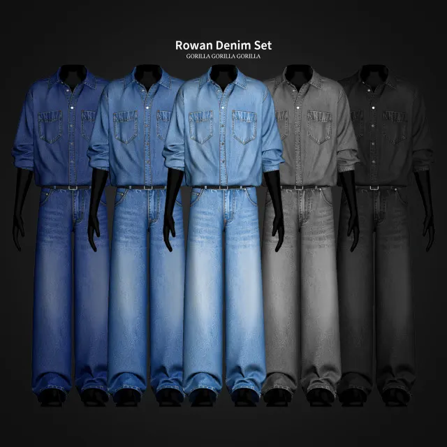 Vista previa de Rowan Denim Set, crear un sim de gorillax3-cc para Los Sims 4.