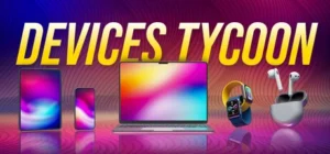 Logotipo de Devices Tycoon con un móvil, una tableta, un portátil, un reloj y auriculares
