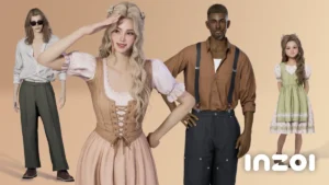 Cuatro Zois muestran peinados y conjuntos de ropa de la actualización 0.11.0 sobre un fondo beige.