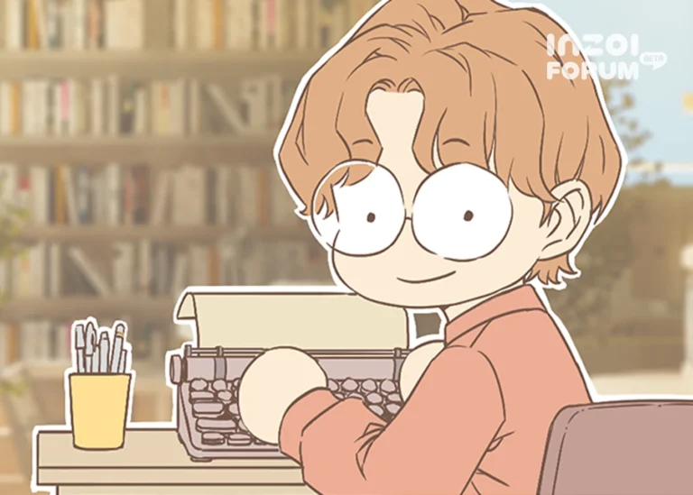 Ilustración de un personaje del foro de inZOI escribiendo en una máquina de escribir