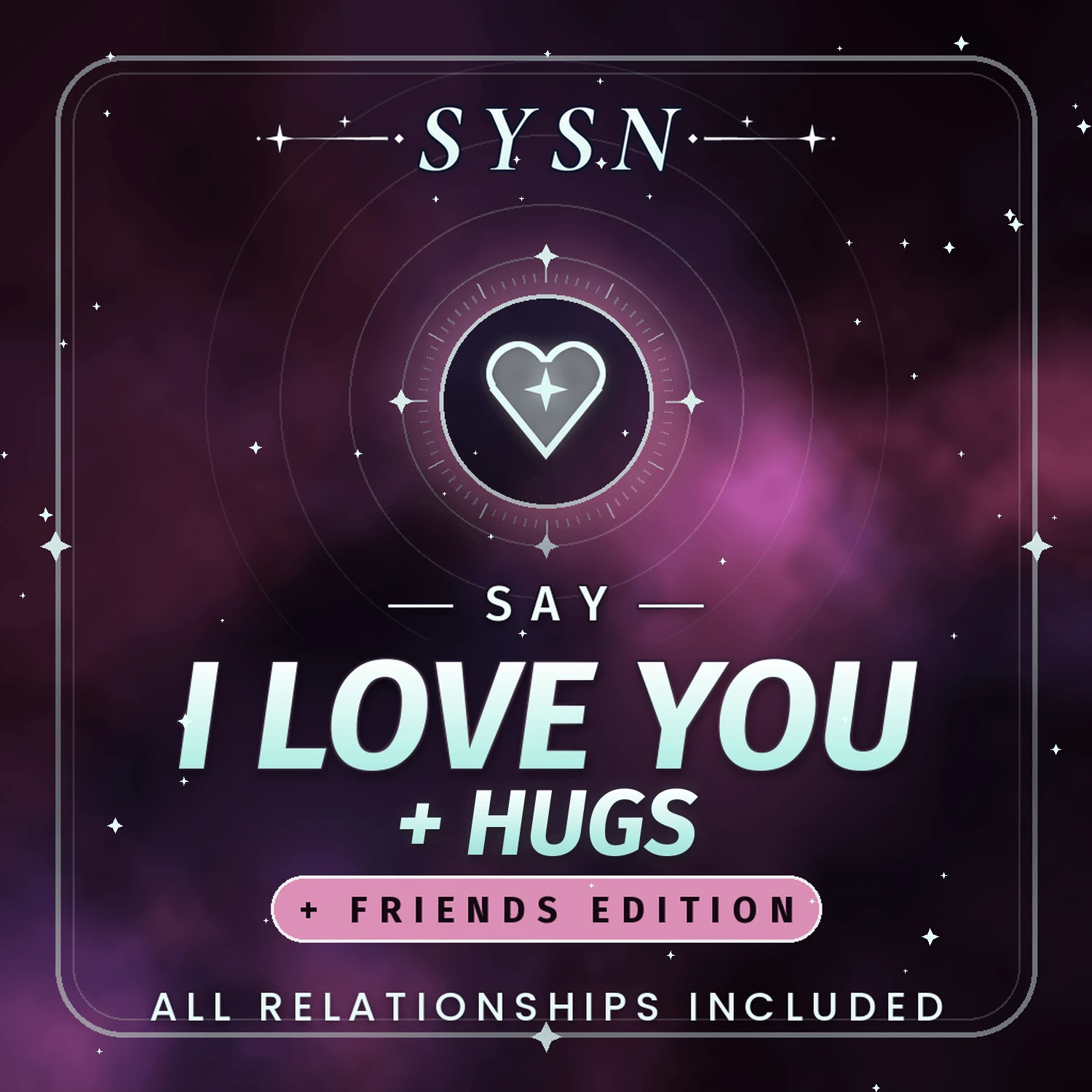 Imagen promocional de SYSN para Say I Love You + Hugs Friends Edition, con un corazón sobre fondo violeta