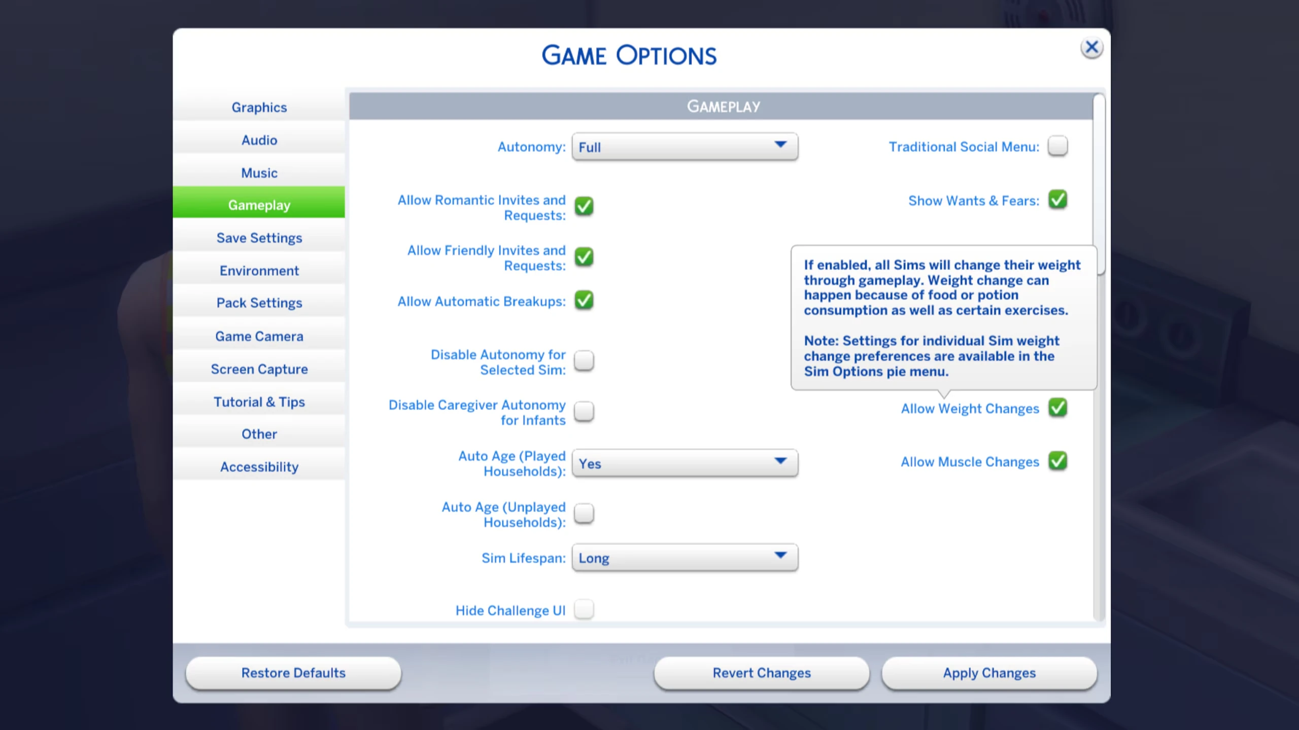 Opciones de Los Sims 4 para permitir cambios de peso y musculatura