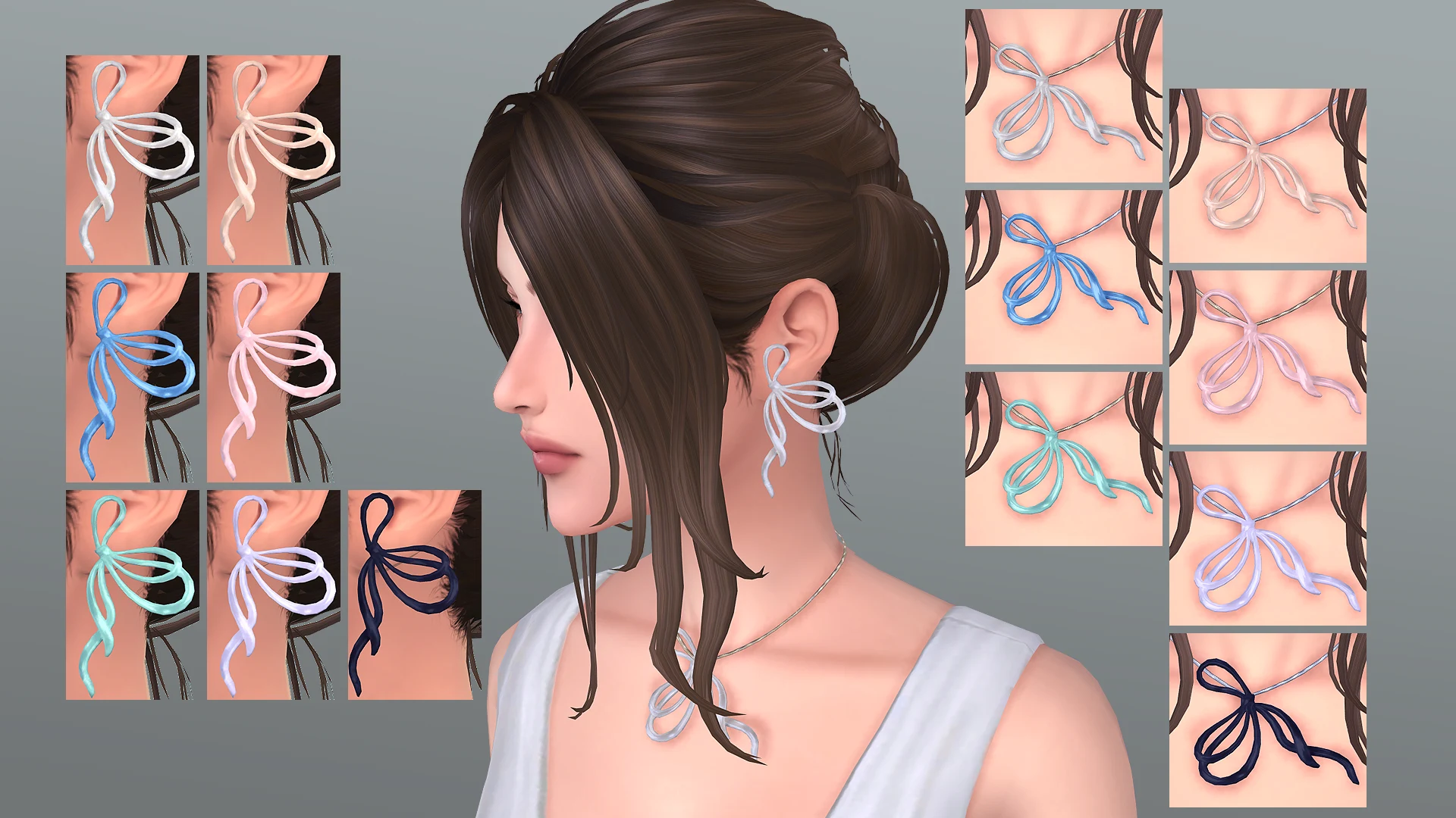 Collares y pendientes con forma de lazos en varios colores