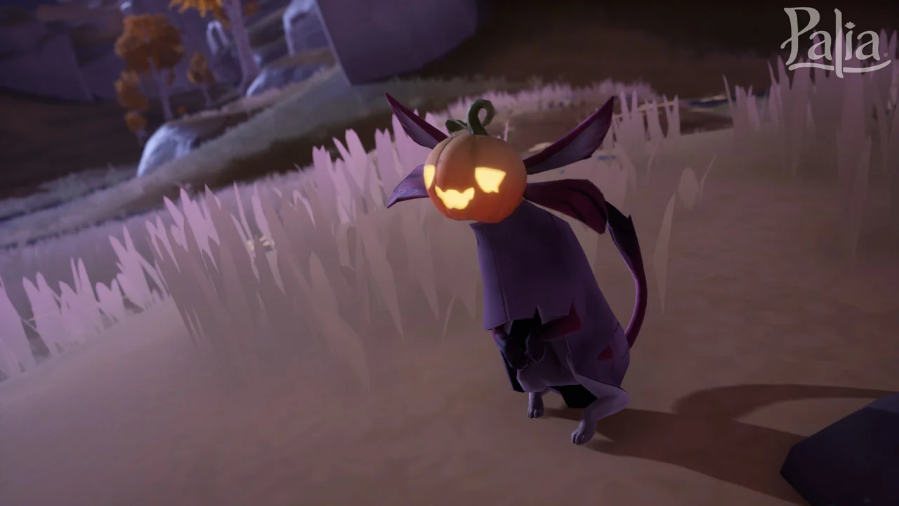 Un Jaakcat con una calabaza iluminada en la cabeza.