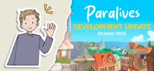 Cabecera del informe de octubre de Paralives con un personaje ilustrado y una vista del pueblo
