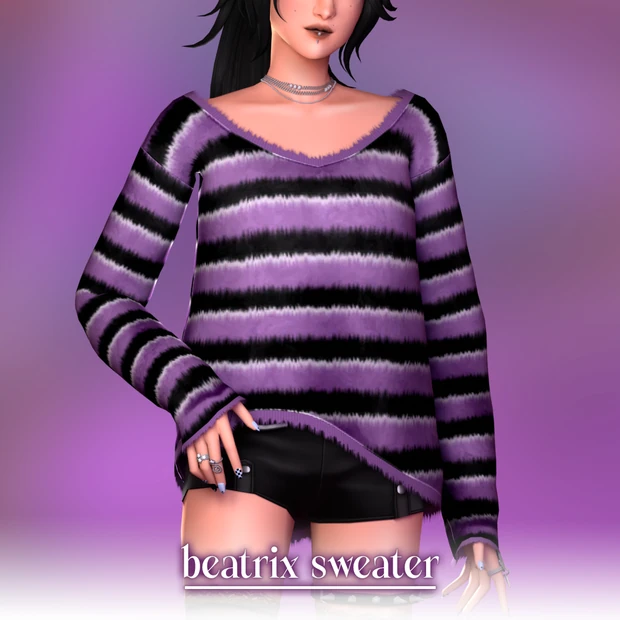 Suéter Beatrix de rayas negras y violetas con escote ancho