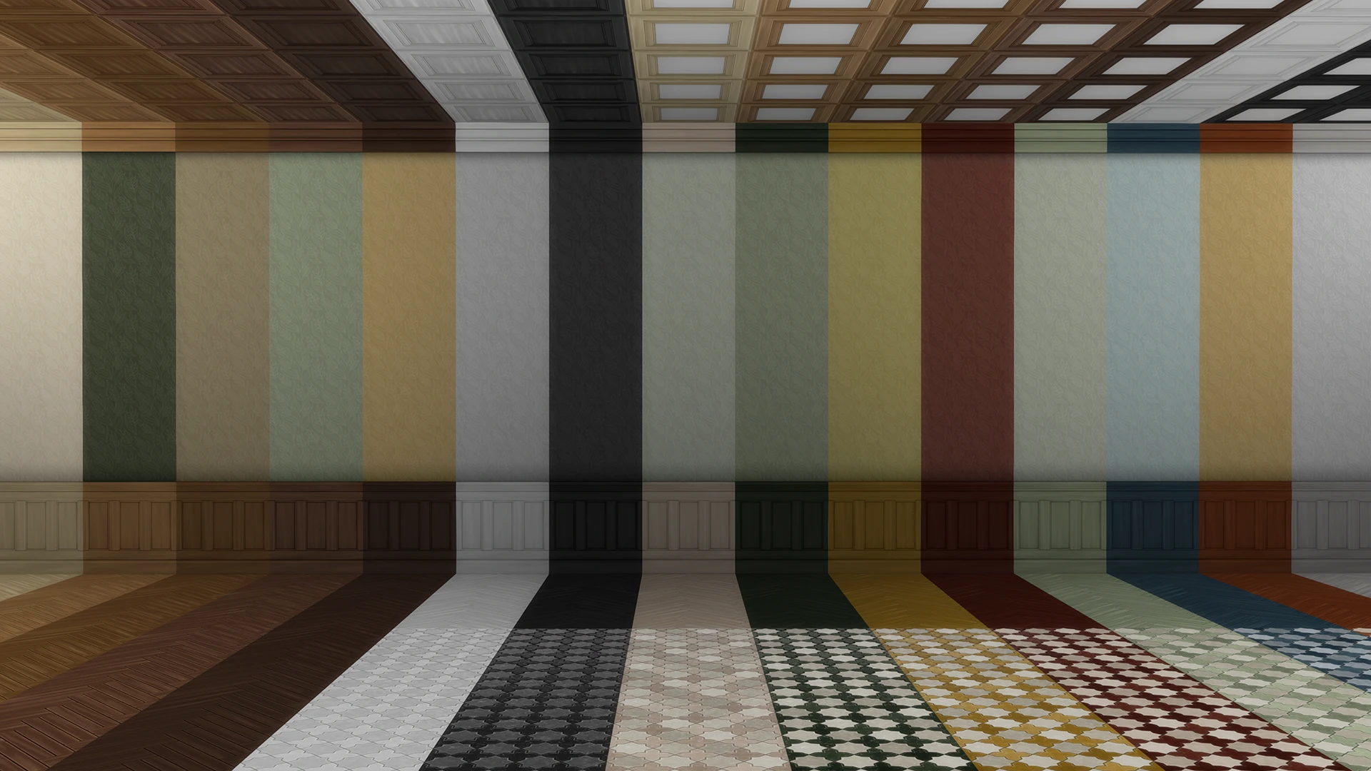 Variantes de colores y maderas de las paredes y suelos Harrow