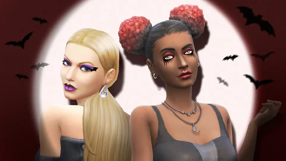 Dos Sims con maquillaje oscuro y pestañas de la colección Vamp Glam.