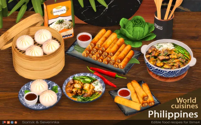 Vista previa de Siopao, Kare-Kare, Lumpia – Philippines Cuisine, contenido personalizado de somik-severinka para Los Sims 4.