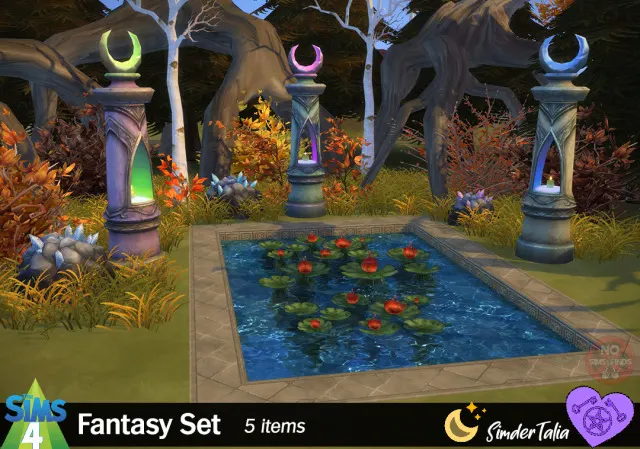 Vegetación y hojas de otoño para escenas de fantasía para Los Sims 4