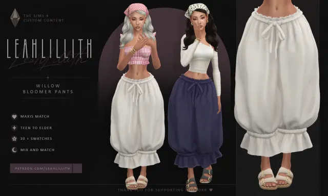 Vista previa de Willow Bloomer Pants: DOWNLOAD, ropa de leahlillith para Los Sims 4.